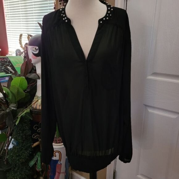 New Torrid Blouse Top Black Pearl Pearls Beaded Embellished Career Size 2 2x - Picture 3 of 9